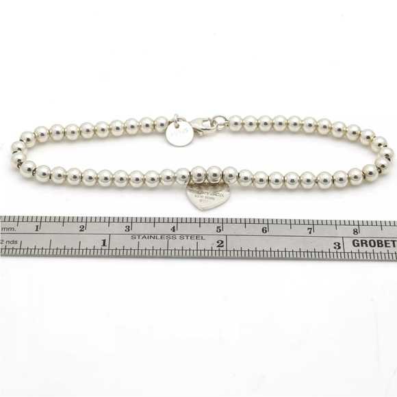 “Return to Tiffany & Co” Round Sterling Silver Beaded Bracelet With Heart Tag!!! - Picture 15 of 17